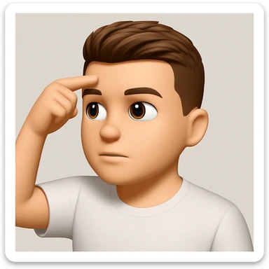 Based on these photos, make an emoji with facial features preserved, a man in a white T-shirt, looking into the distance sticker