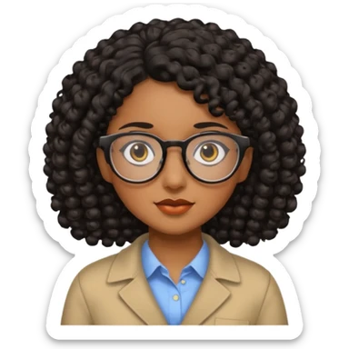 Chica con cabello rizado color negro, piel morena y que use lentes sticker