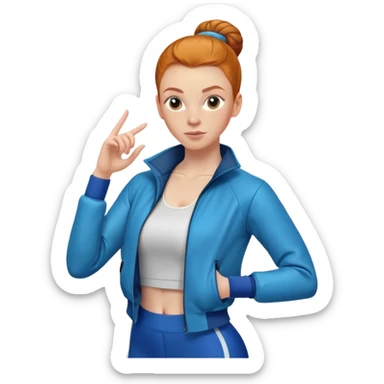 Clean girl Ginger girl aerobics with jacket middle part slick back bun sticker