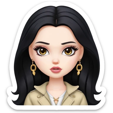 pretty bratz baddie, long black hair, pale skin sticker