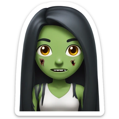 girl zombie with black long hair with teeth and serious face  sticker