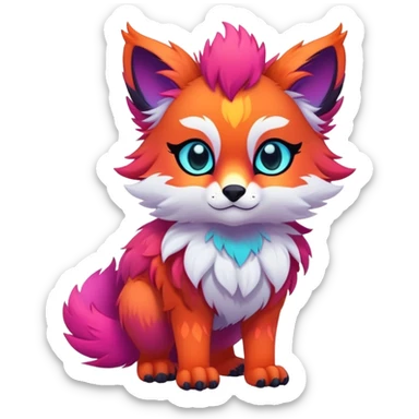 Neon-colored multi-colored cute cool exotic Falvie-Fionbri-fantasy-creature-fursona, full body, with markings sticker