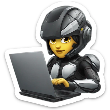 Girl developer behind his laptop with this style : Crytek Crysis Video game with nanosuit character hacker themed character sticker