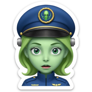 Female alien navy soldier, crazy face. sticker
