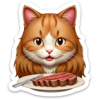 Long haired kitty eating steak sticker