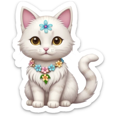 A cute cat with hawaiian pastel flower necklace, posing proudly. sticker