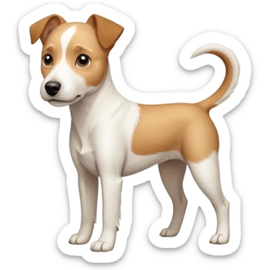 a full body facing front on of a buff white parson russell terrier looking dog the size of a kelpie with light brown long ears resting on its face and a light brown patch above one eye and a large snout. the rest of the dog is completely white.  sticker