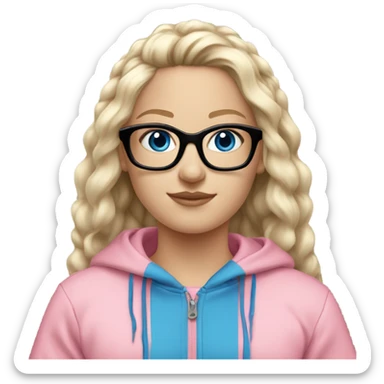 Beautiful-fair-haired-white-girl-pink-oversize-tracksuit-black-glasses-blue-eyes sticker