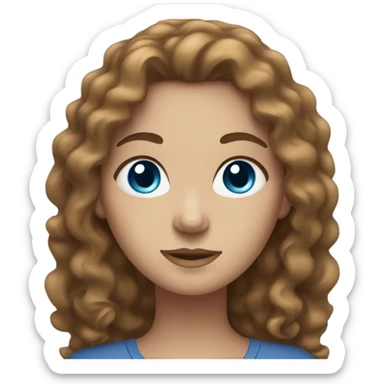 Woman with long curly brown hair. White woman. Blue eyes. Pregnant.  sticker