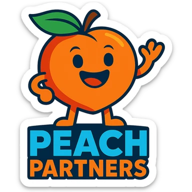 friendly peach mascot for 'Peach Partners' logo, vibrant toon style, vibrant colors, cheerful expression sticker