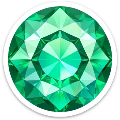 round cut emerald gemstone with rich green color and holographic iridescent shine sticker