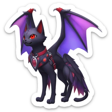 Kawaii cool edgy beautiful black red purple ethereal fantasy nargacuga-noivern-cat-Fakemon collar harness full body sticker
