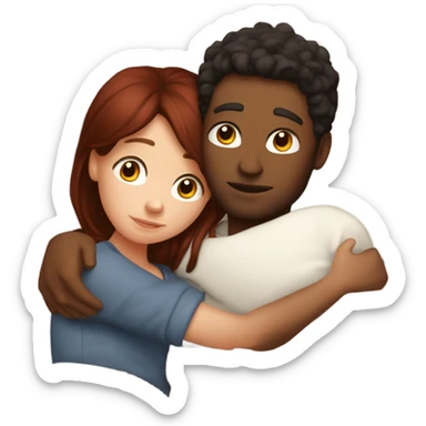 Burgundy haired girl and brunette boyfriend cuddling in bed sticker