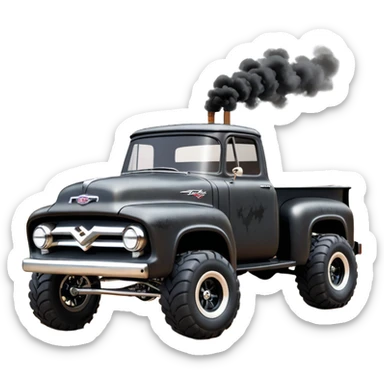 1:10 off-road lcg smoking rusting Arrma Traxxas Basher Wednesday Adam’s 1954 blackened tarnished hotrod utility streamlined anime Ford extended cab rc pickup (extra wide low-profile pin tires chrome wheels with fenders) sticker