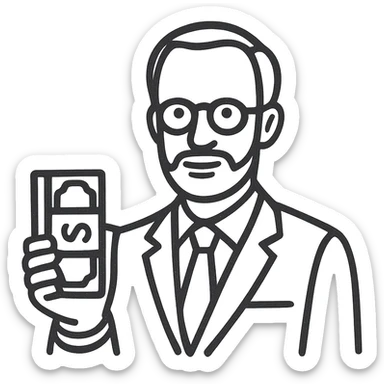 hand-drawn outlined icon style of Nikolai Astrup, Norwegian politician, holding a pack of money in his hand sticker