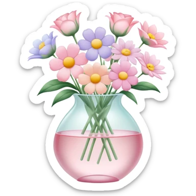 assorted pastel flowers in a clear light pink glass vase sticker