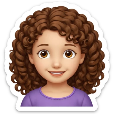 EMOJI COMO IPHONE IOS SOLO CARA NIÑA 3 AÑOS PELO LARGO, ONFULADO, MARRON SEMIRECOGIDO, Y OJOS MARRONES. SONRIENDO, SIN CUELLO Y FONDO TRANSPARENTE sticker