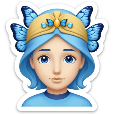 Blue butterfly on head of shorekeeper  sticker