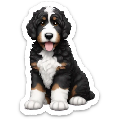 big fluffy black and white f1 bernedoodle sticker