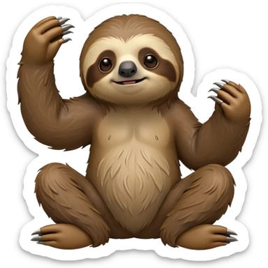 cinematic-sloth-realistic-full-body-sitting-emoji,-long-curved-claws-clinging,-thick-shaggy-brown-fur-slightly-ruffled,-head-tilted-dramatically,-slow-blinking-eyes-filled-with-serene-wisdom,-simplified-yet-realistic-focused-features,-highly-detailed,-glowing-with-an-almost-sarcastic-glow sticker