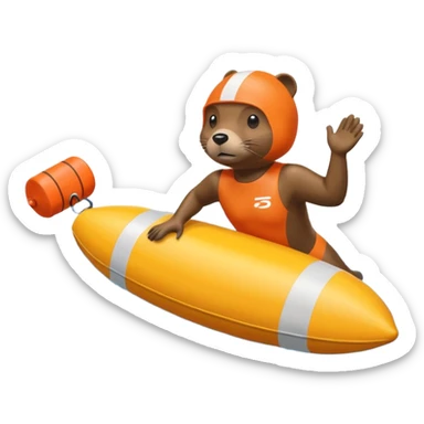 A focused beaver swimmer wearing a racing suit, diving past a floating buoy.


 sticker