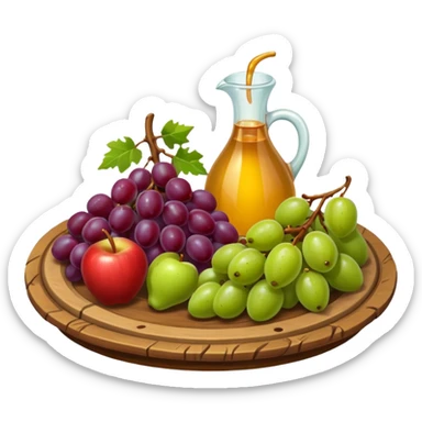 medieval fruit platter object icon, grapes apples pears, rustic plate, small honey drizzle, cozy medieval vibe, 3D cartoon, mobile game icon style, clean background, no text, no watermark
 sticker