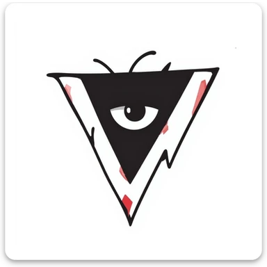 Make the eye inside the jagged blood-red triangle more menacing, with sharp features, intense gaze, and a sinister aura, in black doodle style. sticker