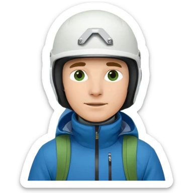 Man, skiing, White helmet, blue Jacket, Green trBackground Matterhorn sticker