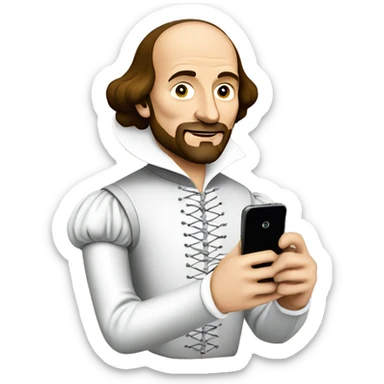 William Shakespeare holds a cell phone in his hand sticker