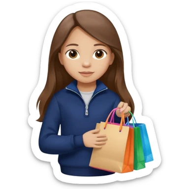 A little girl (he usually calls her baby), who is obsessed with shopping and luxury brands and holds a dozen of bags, she wears navy blue half zip sweater and holds 10 bags and she has long brown hair  sticker