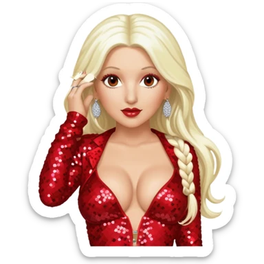 Christina Aguilera with long platinum blonde hair, red sequin bra, red sequin baggy pants sticker