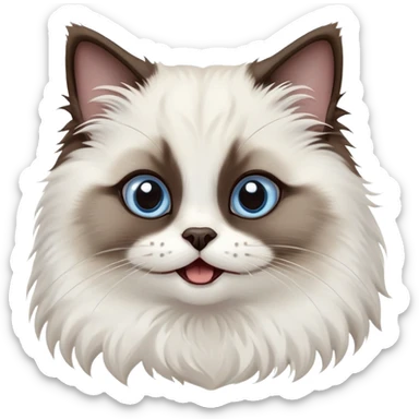 cinematic-adorable-big-eyed-fluffy-dark brown and white seal ragdoll-cat-portrait-emoji,-head-tilted-playfully-with-a-cute,-yawn,-soft-brown pointed seal-and white-colored-fur-with-darker-points-on-the-ears,-simplified-yet-irresistibly-cute-features, sparkling blue eyes sticker