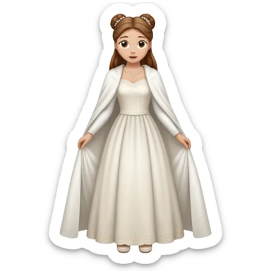 Cuerpo entero, chica blanca, pelo castaño, pelo recogido con mondongos, vestido novia largo que no se vean los pies con chal invierno corto,cuerpo entero zapatos sticker