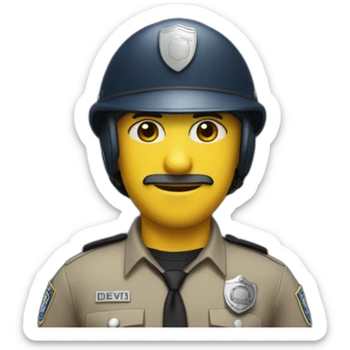 A police officer wearing a custodian helmet sticker