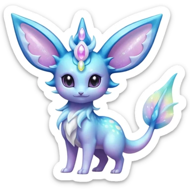 Shiny Sparkly Bioluminescent Glowing Espeon-Lumineon-Vaporeon-Amaura-Dragonair-Sylveon-Fakémon-hybrid-creature (full body)  sticker