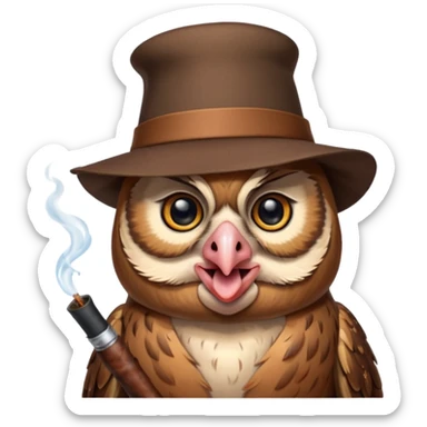 Owl who is happy to meet its pig friend who smokes sticker