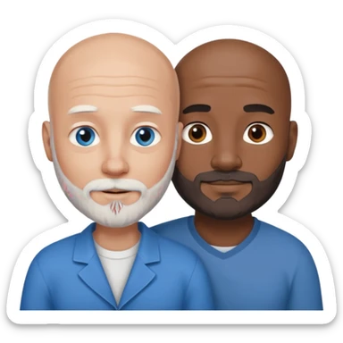 Talk bald white man with a white beard and blue eyes lovingly holding a black woman with brown eyes and grey hair sticker