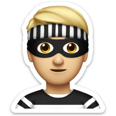a robber in a striped sweater and a black blindfold sticker