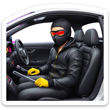 young man with a ski mask in a car going fast sticker