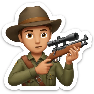 male hunter aiming a rifle, minimal background sticker