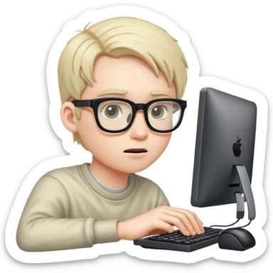 Geeky smelly nerd sitting on a computer playing games intensely  sticker