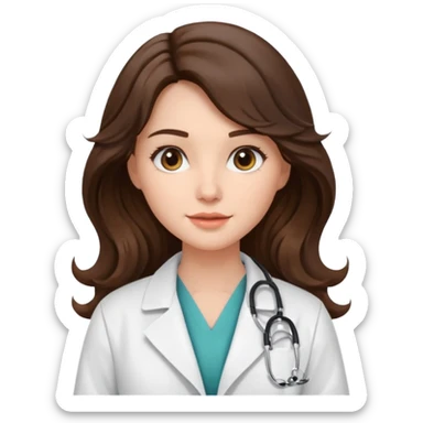 aesthetic emoji of a pretty brunette with long wave hair woman with a white coat doctor sticker