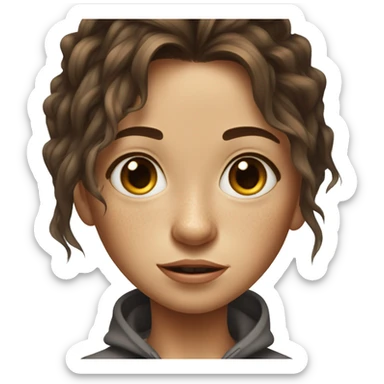 skinny girl with freckles and medium length messy brown hair, squatting sticker