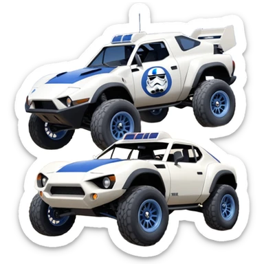 storm trooper evil darkly night blue Dirty and dented Local Motors Rally Fighter off road race car hot rod meets 2013 Toyota 86 trophy truck-style basher flying on a dusty road (silver wheels) sticker