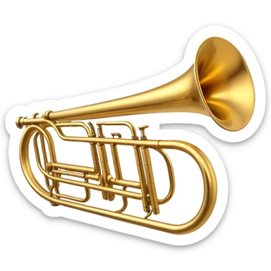 Cinematic Realistic Trombone, sleek brass slide extending dynamically, subtle scratches adding authenticity, warm golden reflections bouncing off the metal, glowing with a bold and resonant musical energy. sticker
