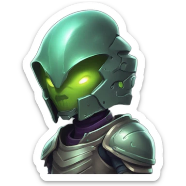 alien character wearing heavy armour futuristic roguelike rpg style inspired by slay the spire sticker