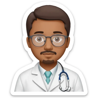  “Create a 3D cartoon-style doctor named Alfredo with medium-brown (Puerto Rican) skin, short hair showing subtle gray streaks, a neat goatee, glasses, a white lab coat embroidered ‘Alfredo,’ and a stethoscope around his neck. Give him a friendly, professional vibe.” sticker