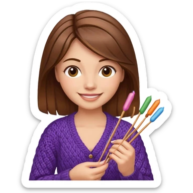  Woman with brown hair and highlights no glasses Knitting emoji sticker