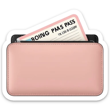 Pastel pink boarding pass tucked inside a beige leather wallet, clean and minimal sticker