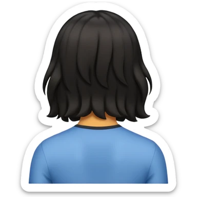 back view of a male with shoulder-length wavy black hair, emoji style sticker